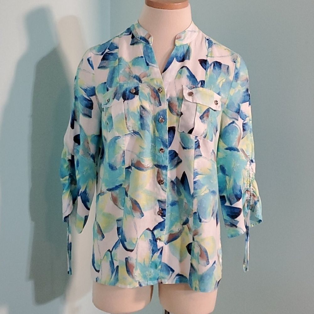 JM collection 6P, blouse, 100% linen. Blues. Spring